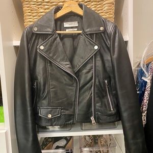 Mango lapeled leather biker jacket